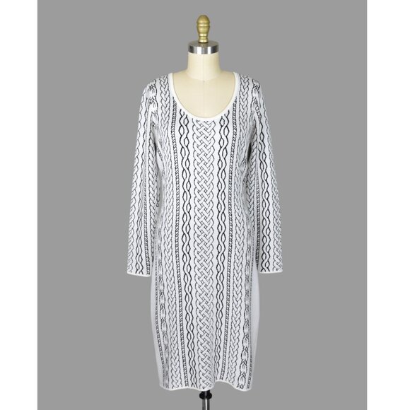 CALVIN KLEIN CABLE PRINT WHITE LONG SLEEVE SWEATER DRESS - Picture 1 of 8